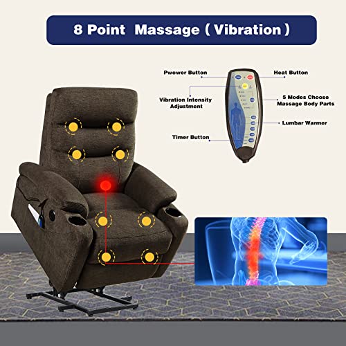 Brown Fabric Power Lift Recliner Chair with Cup Holders C53871