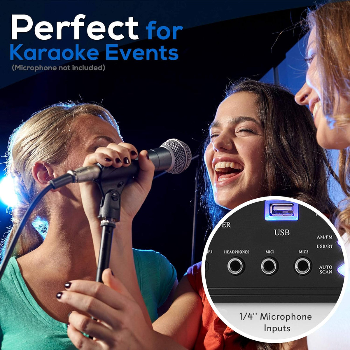 Wireless Bluetooth Stereo Amplifier with AM/FM Radio, MP3/USB, AUX, RCA, Karaoke Mic in, Rack Mount, Remote A53611