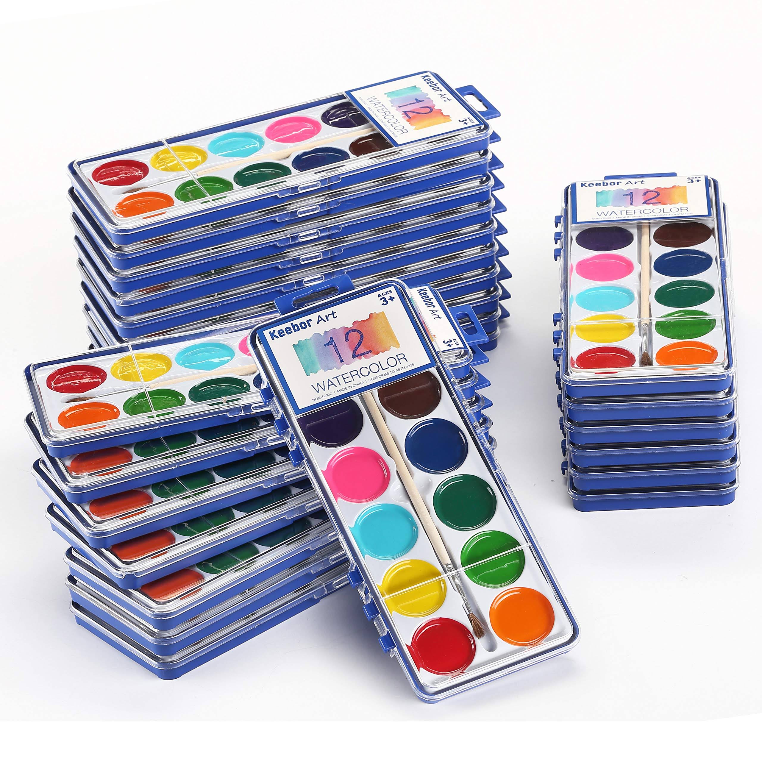 12-Colors Washable Watercolor Paint Set of 24 with Wood Brushes O69051