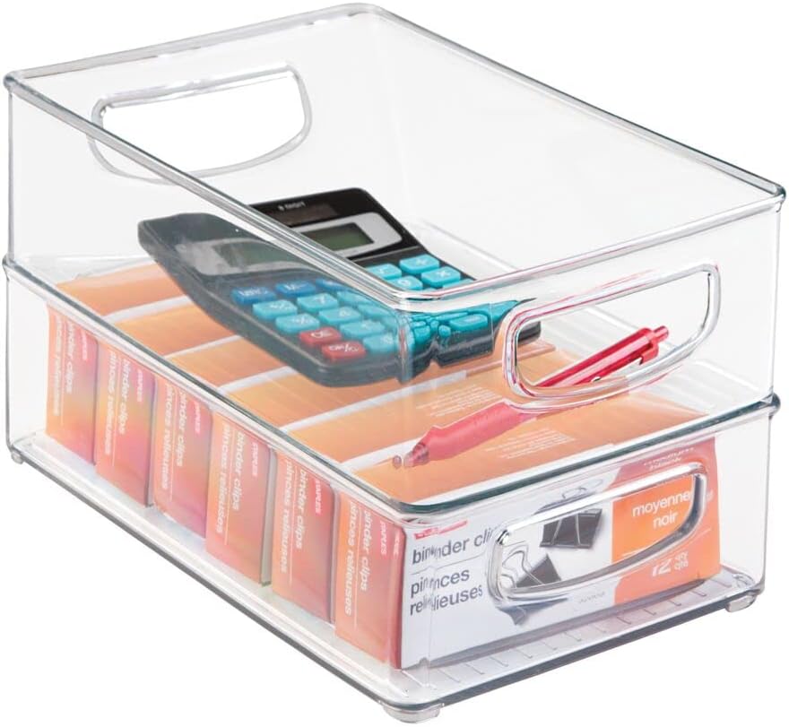 Clear Plastic Storage Container Bins with Handles, 2 Pack D413693