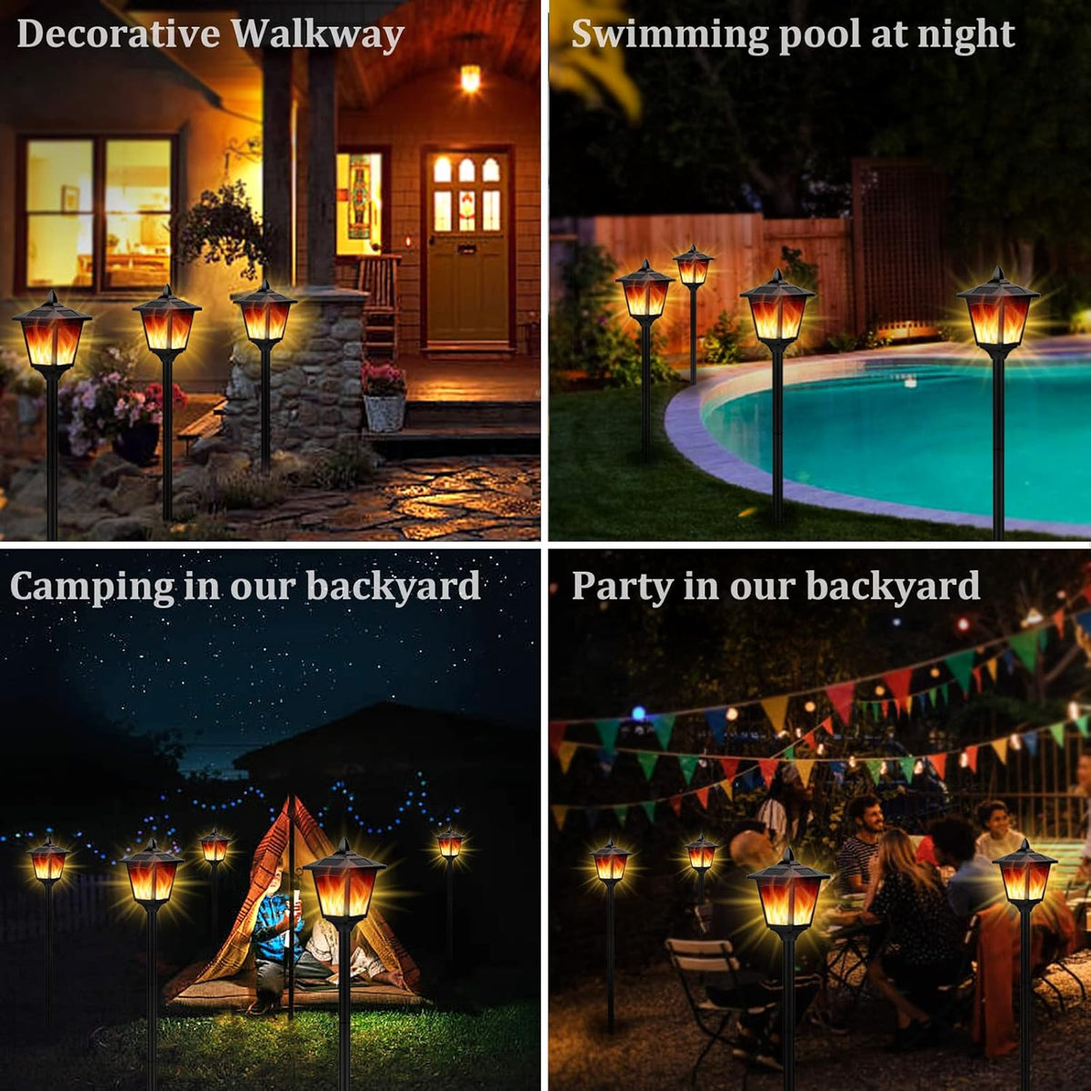 Solar Torch Light with Flickering Flame, IP55 Waterproof Solar Powered - 4 Pack K217