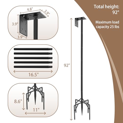 77 Inch Rust-Proof Metal Bird Feeder Pole with 5-Prong Base and 2 Plates A704965