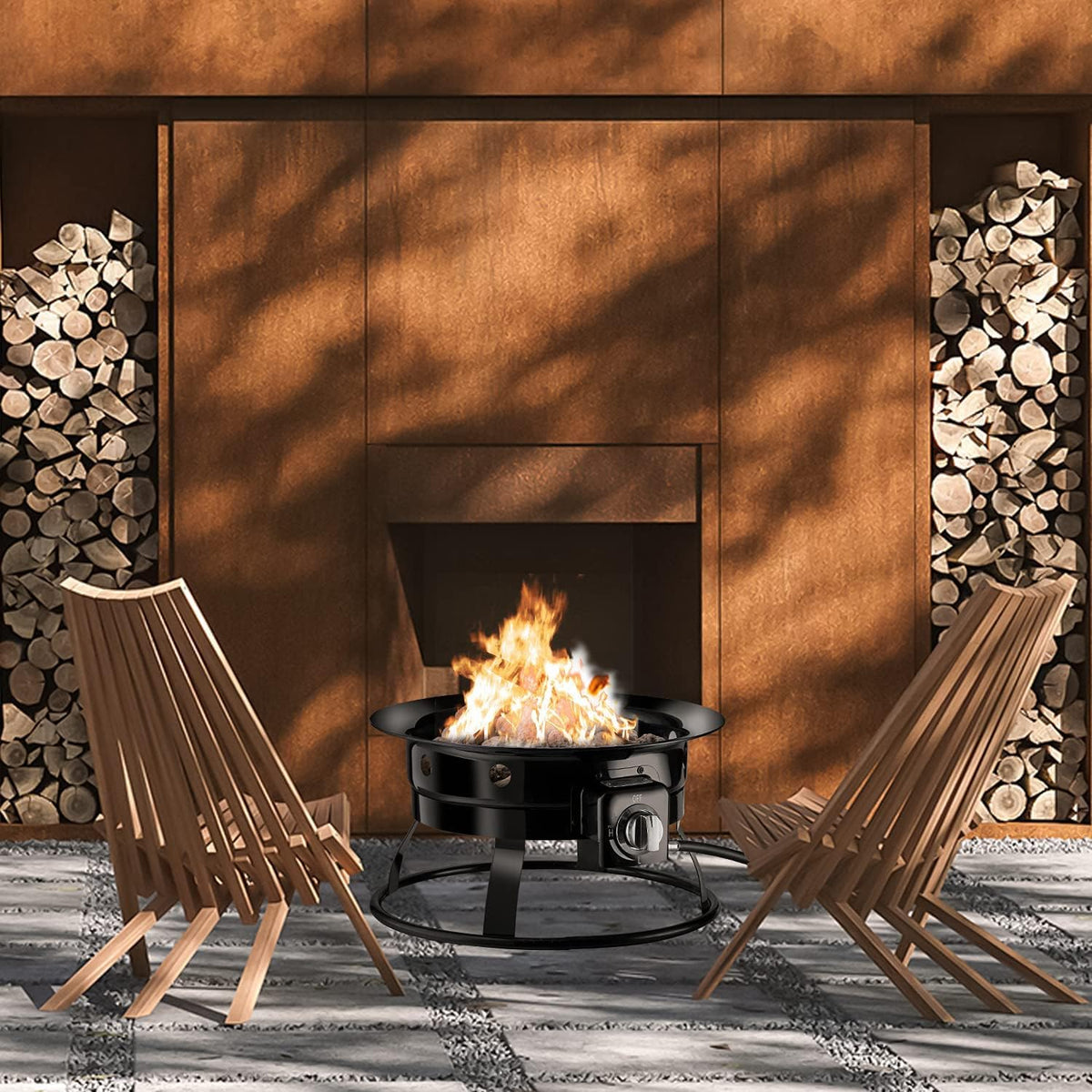 20.47-Inch Diameter Propane Gas Fire Pit with Carry Kit & Lava Rocks U523