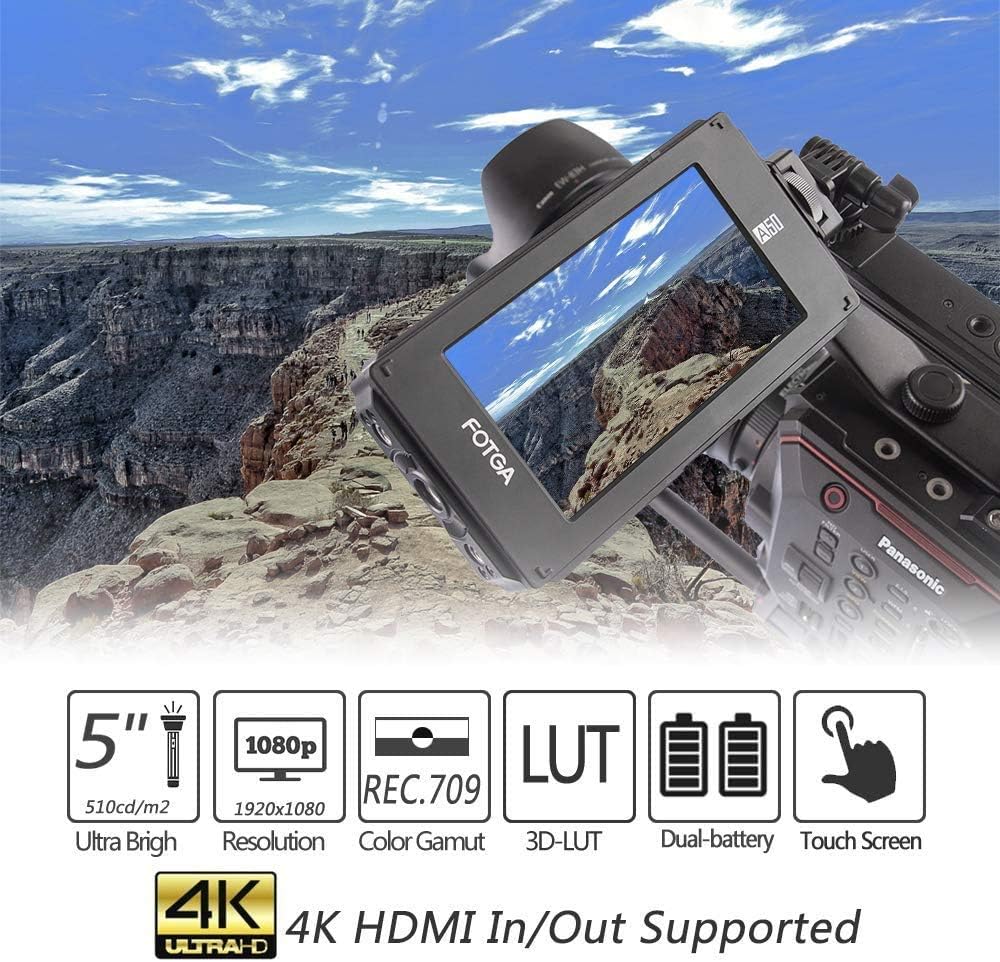 5 Inch Full HD 1920x1080 Touch Screen On-Camera Field Monitor with HDMI 4K Input/Output and Dual NP-F Battery Mount M3074