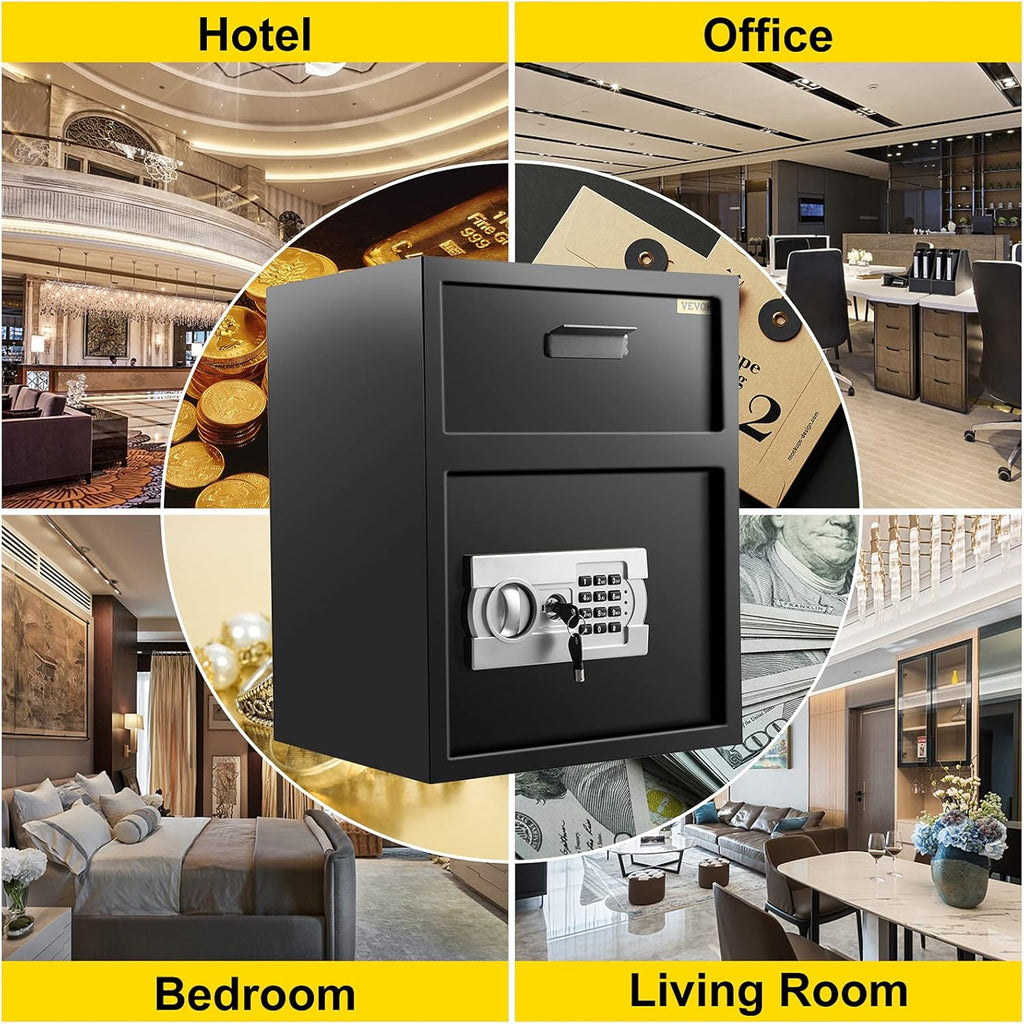 1.7 Cubic Feet Carbon Steel Electronic Code Lock Depository Safe with Deposit Slot and Two Emergency Keys K828