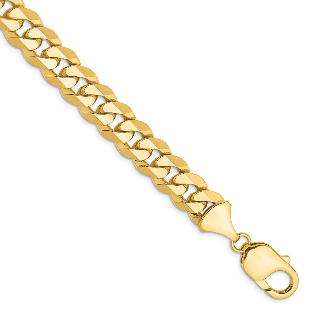 14kt Yellow Gold 9.5mm Flat Beveled Curb Chain, 9 inch, Lobster Clasp X88070