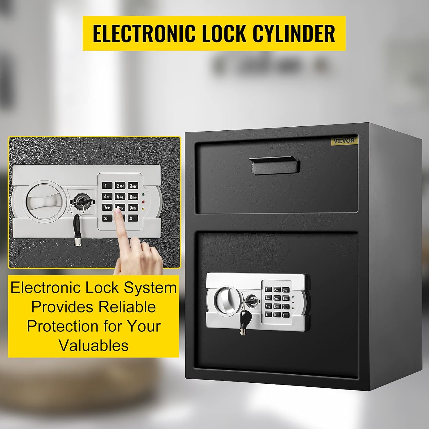 1.7 Cubic Feet Carbon Steel Electronic Code Lock Depository Safe with Deposit Slot and Two Emergency Keys K828