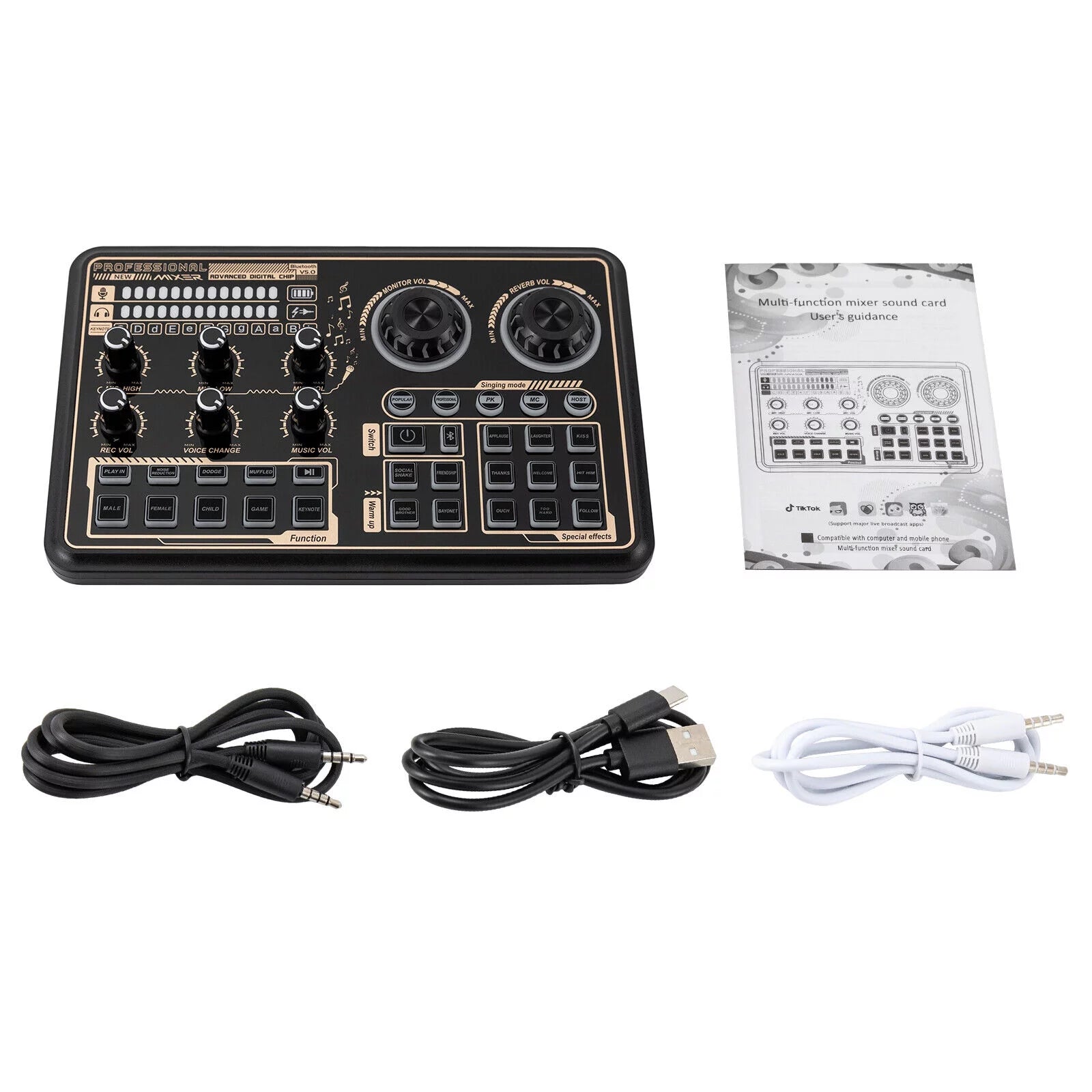 Sound Effects Board Audio Interface with Voice Changer and LED Lights F278