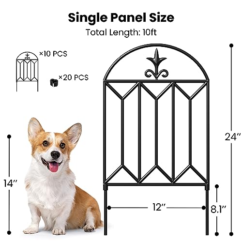 10 panels Decorative Garden Fences and Borders 24in(H)×10ft(L) No Dig Metal Fence Panel L27684