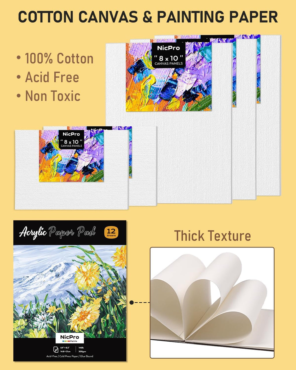 65PCS Acrylic Paint Canvas Set with 12 Colors, 30 Paint Brushes, 5 Canvas, Wood Easel, 3 Palette, A5 Paper Pad G16963