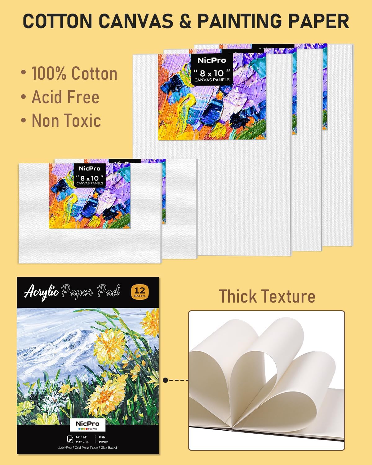65PCS Acrylic Paint Canvas Set with 12 Colors, 30 Paint Brushes, 5 Canvas, Wood Easel, 3 Palette, A5 Paper Pad G16963
