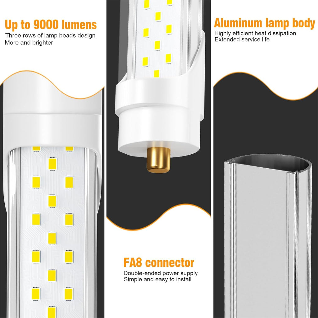 8ft 72W 9000lm 5000K T8 LED Tube Light (10Pack) K857