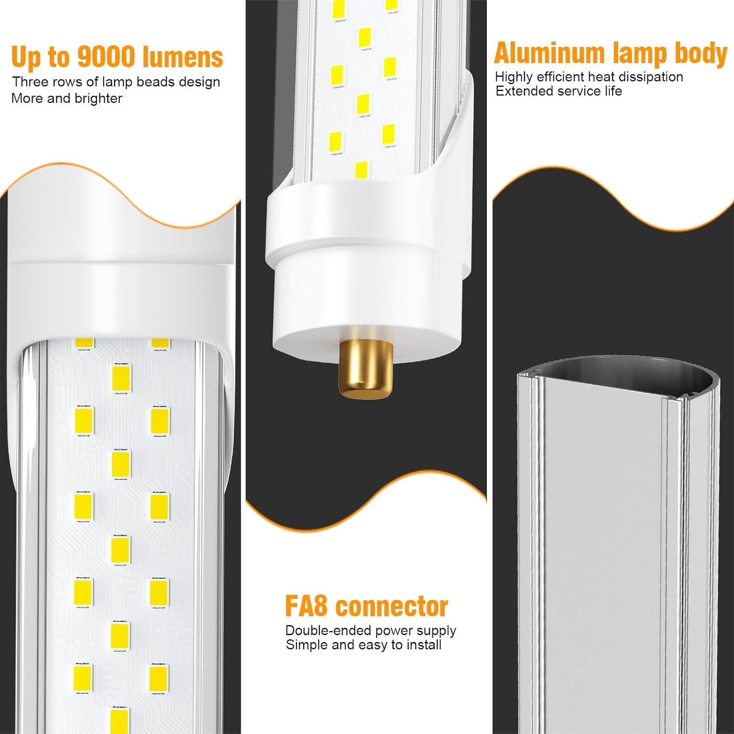 8ft 72W 9000lm 5000K T8 LED Tube Light (10Pack) K857