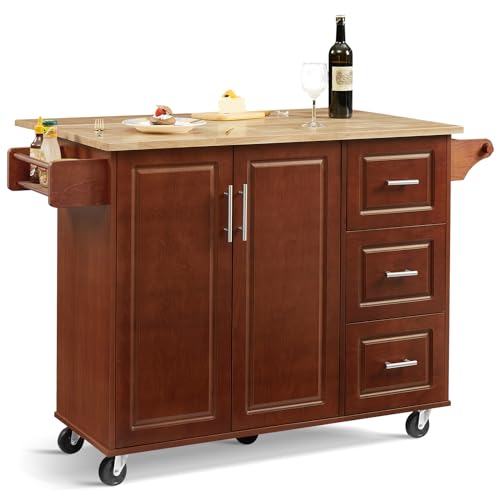 Black Rolling Kitchen Island with Storage and Drop Leaf A654