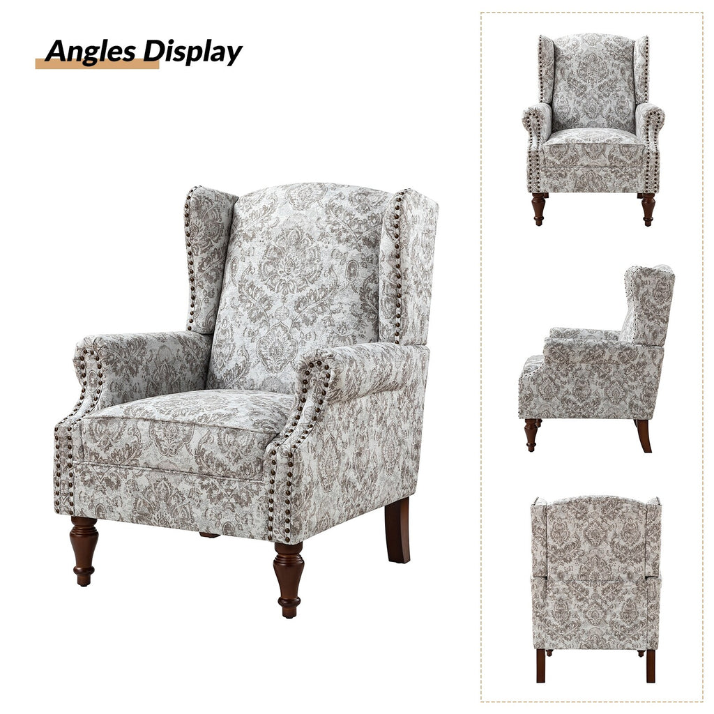 Beige Wingback Accent Chair with Spindle Legs I196