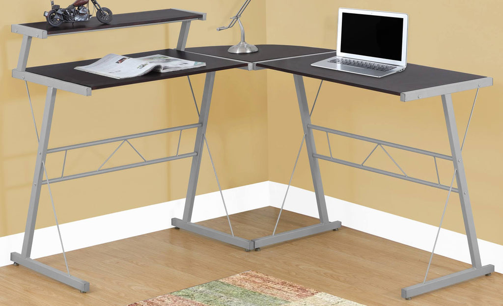 Cappuccino Top Silver Metal Computer Desk L362