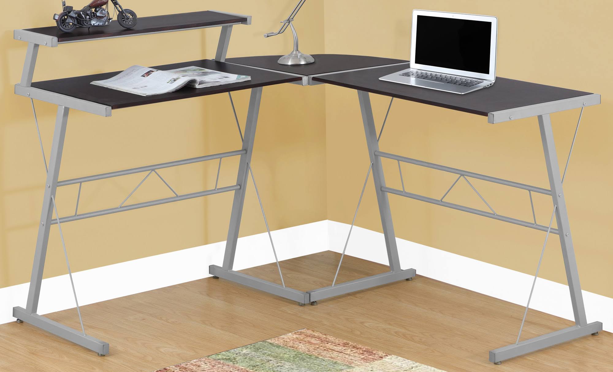 Cappuccino Top Silver Metal Computer Desk L362