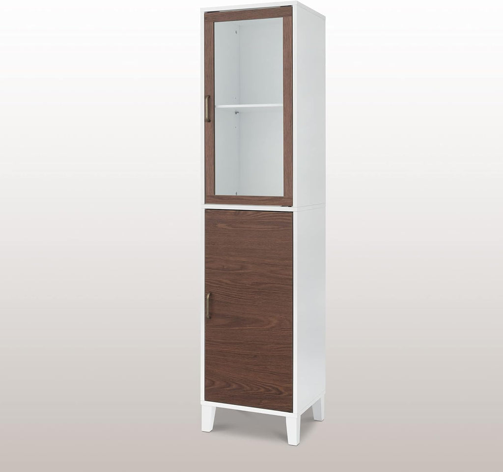 White Natural Wood Bathroom Linen Cabinet L768230