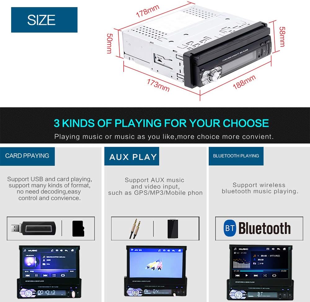 Single Din Touchscreen Car Stereo with Bluetooth FM Radio USB AUX Input C4310