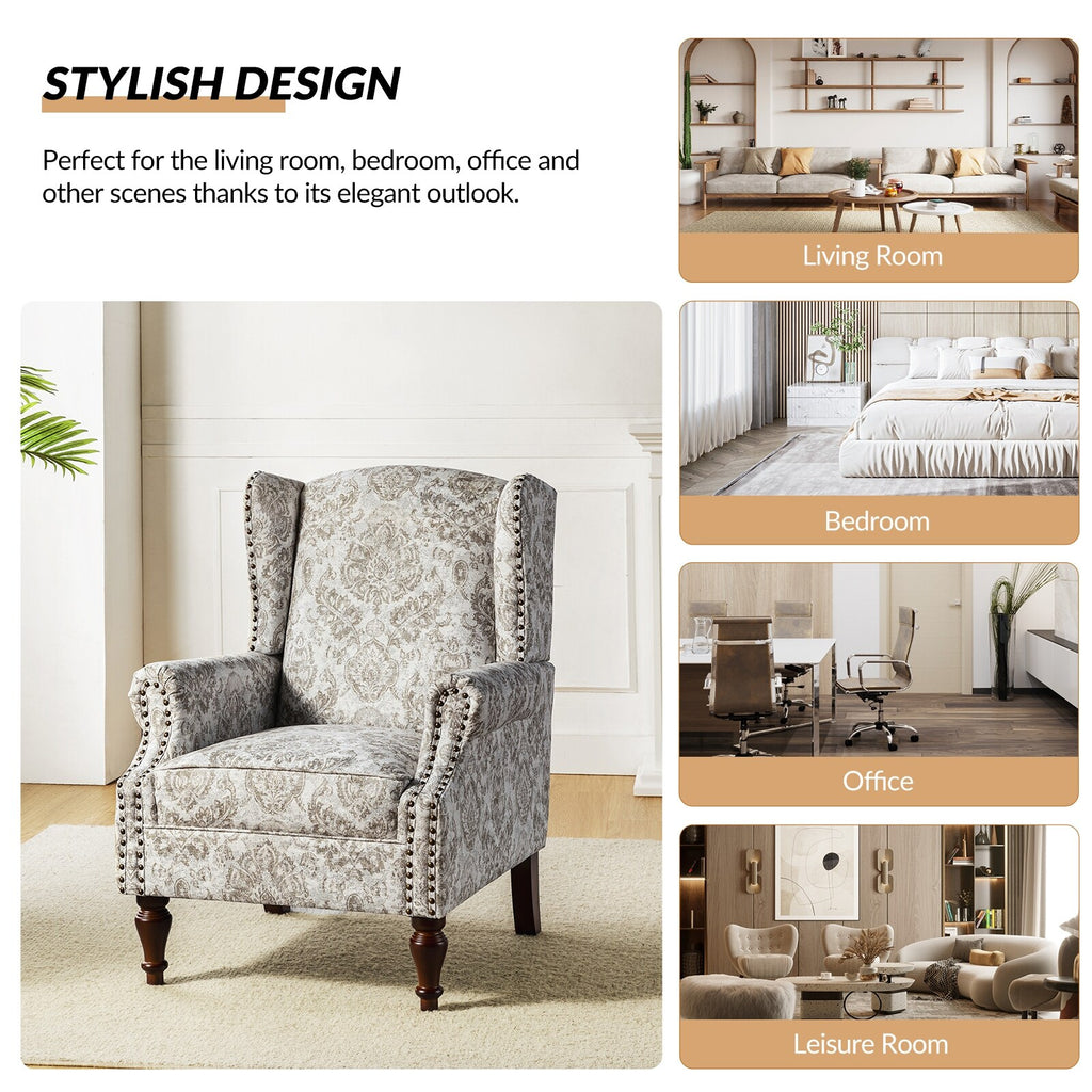 Beige Wingback Accent Chair with Spindle Legs I196