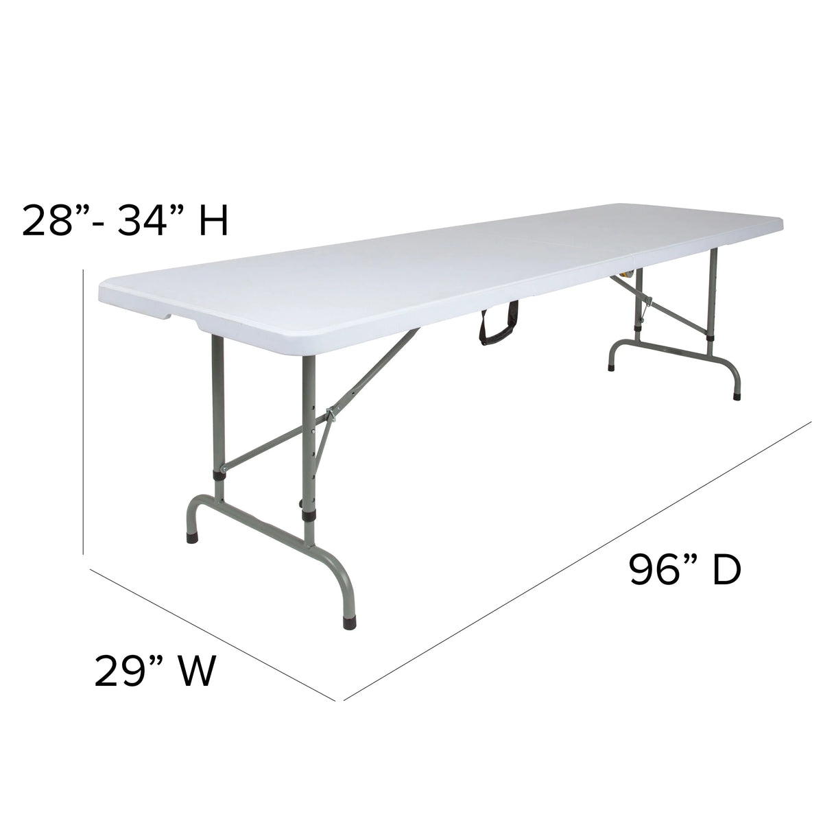 8-Foot Height Adjustable Granite White Plastic Folding Table with Carrying Handle W225624