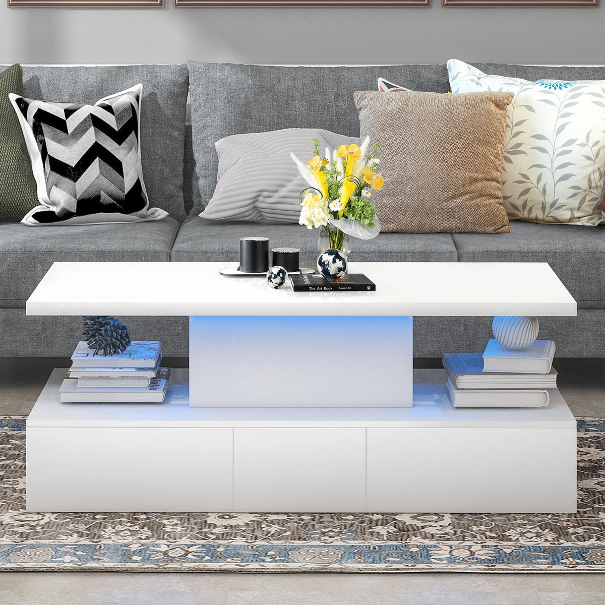 White LED Coffee Table with 4 Drawers C2656