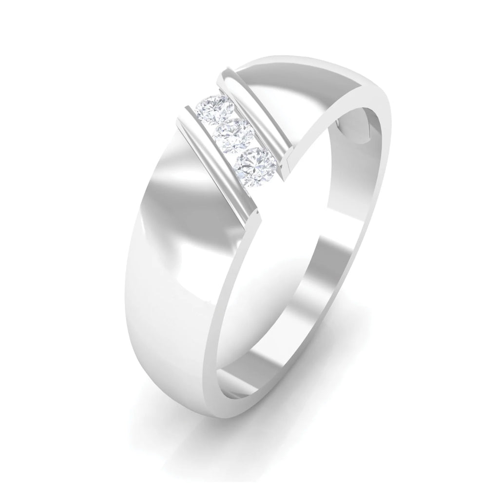 18K White Gold Three Stone Diamond Band Ring A99505