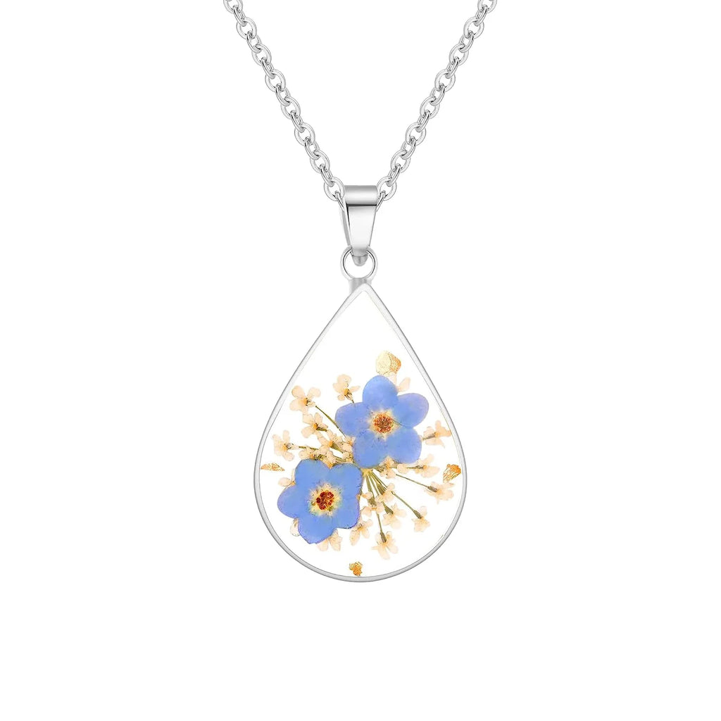 Pressed Flower Teardrop Necklace M214