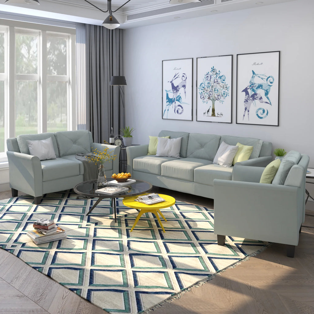 Button Tufted 3 Piece Chair Loveseat Sofa Set P6483