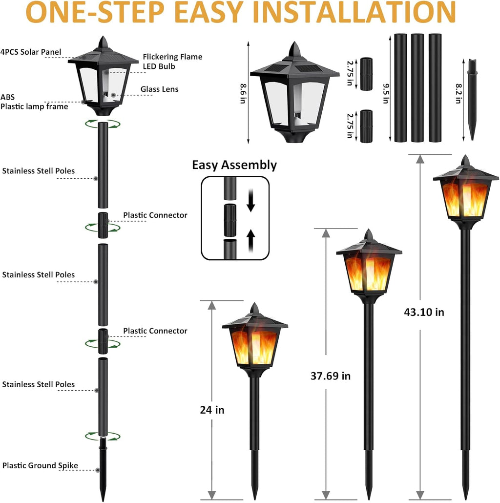 Solar Torch Light with Flickering Flame, IP55 Waterproof Solar Powered - 4 Pack K217
