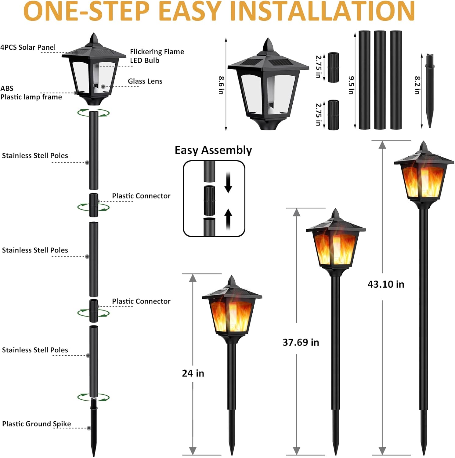 Solar Torch Light with Flickering Flame, IP55 Waterproof Solar Powered - 4 Pack K217