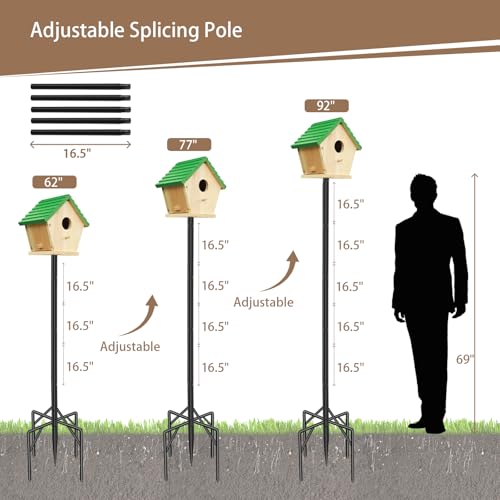 77 Inch Rust-Proof Metal Bird Feeder Pole with 5-Prong Base and 2 Plates A704965