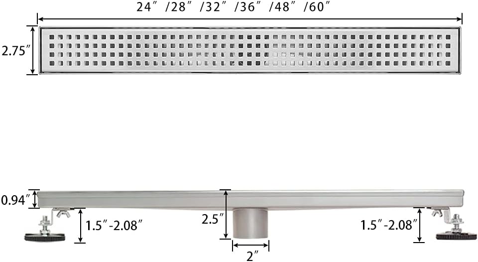 Brushed 304 Stainless Steel Linear Shower Drain 24 inch, Pack of 2 L69094