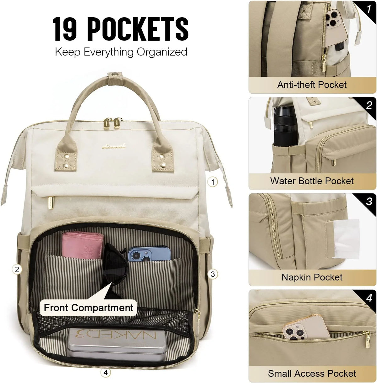 Beige-Khaki Waterproof Laptop Backpack Q2535