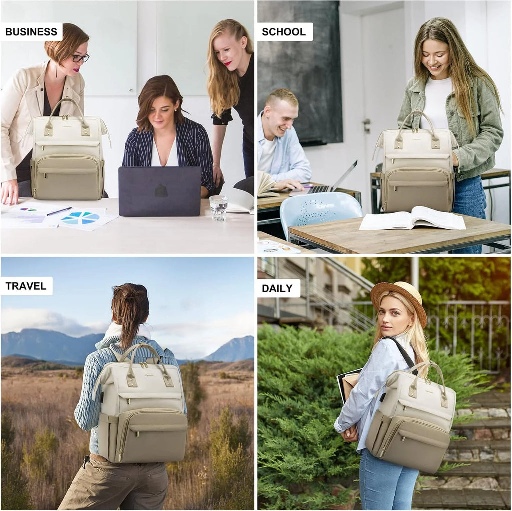 Beige-Khaki Waterproof Laptop Backpack Q2535