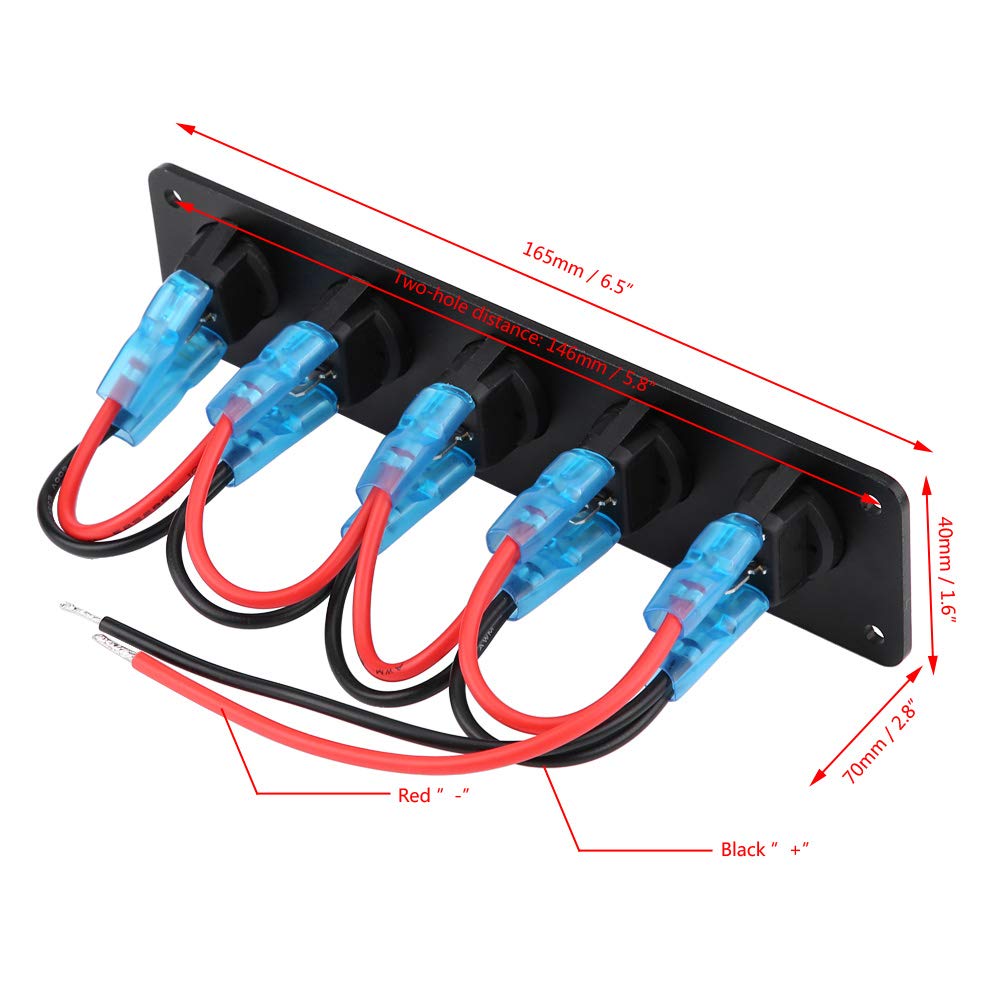 5 Gang Waterproof Rocker Switch Panel 12V-24V F92676