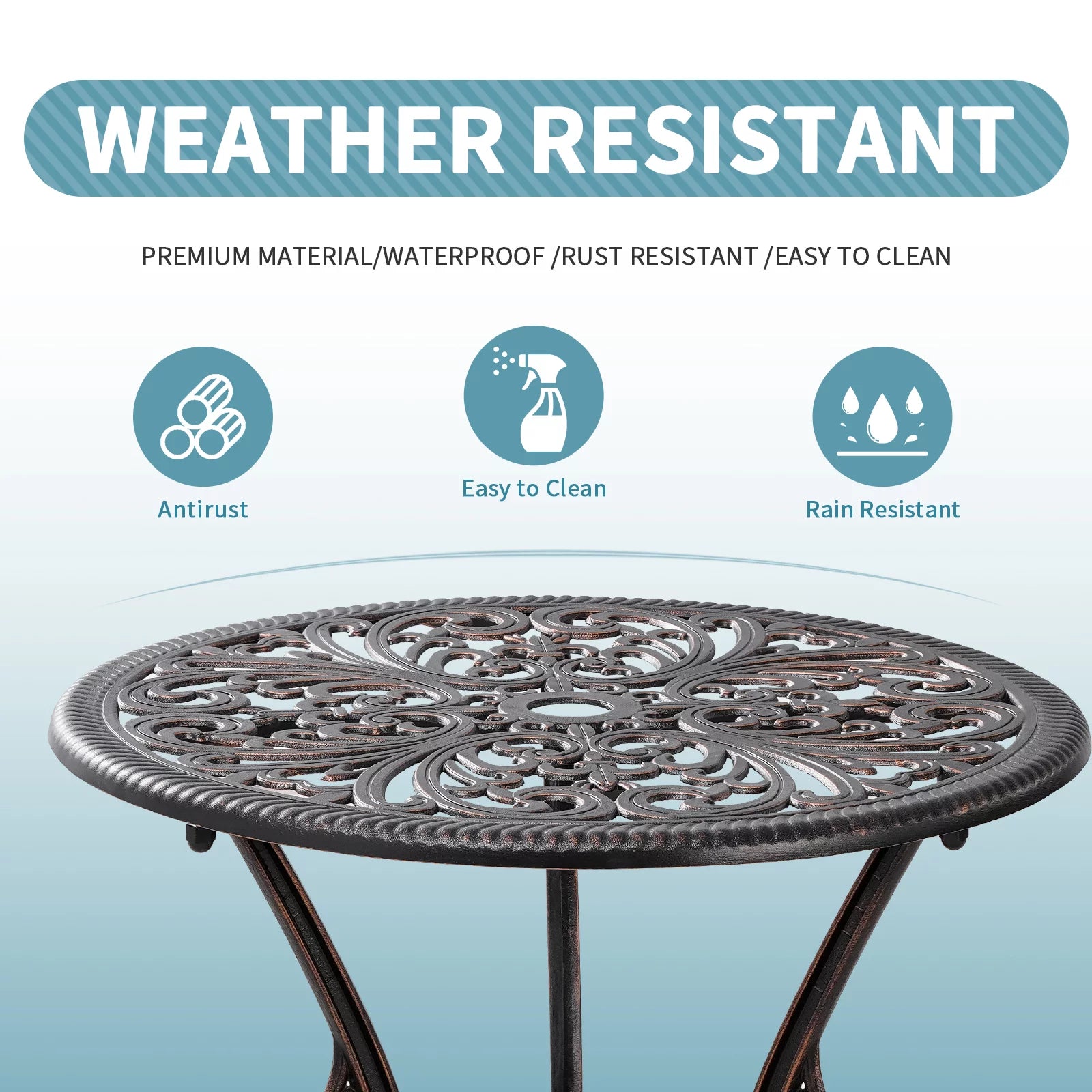 3-Piece Bistro Table and Chairs Set of 2 Outdoor Furniture, Bronze K433