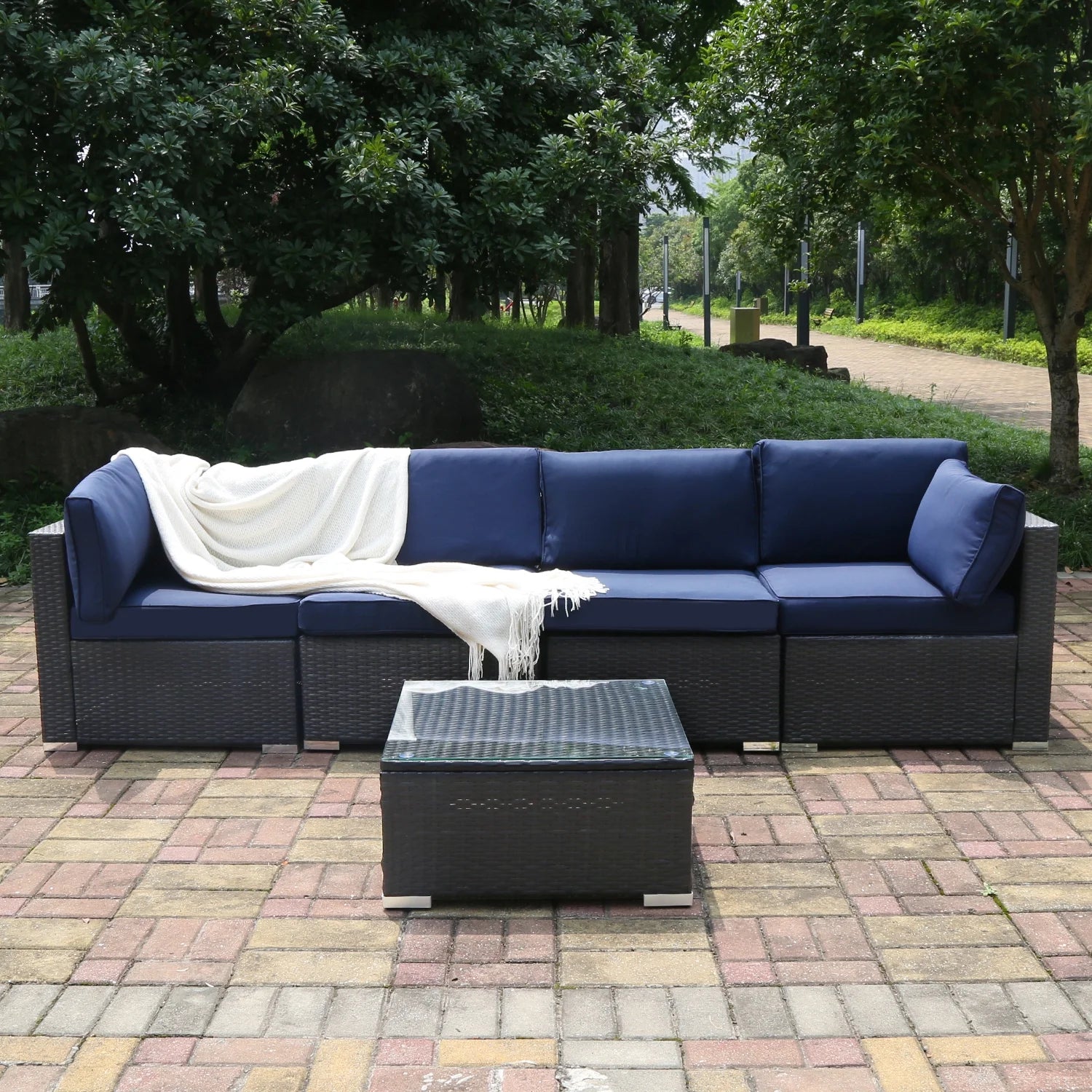 5 Pcs PE Rattan Patio Conversation Set K30317