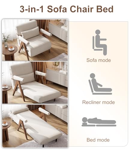 Beige White Convertible Sofa Bed Chair O7307