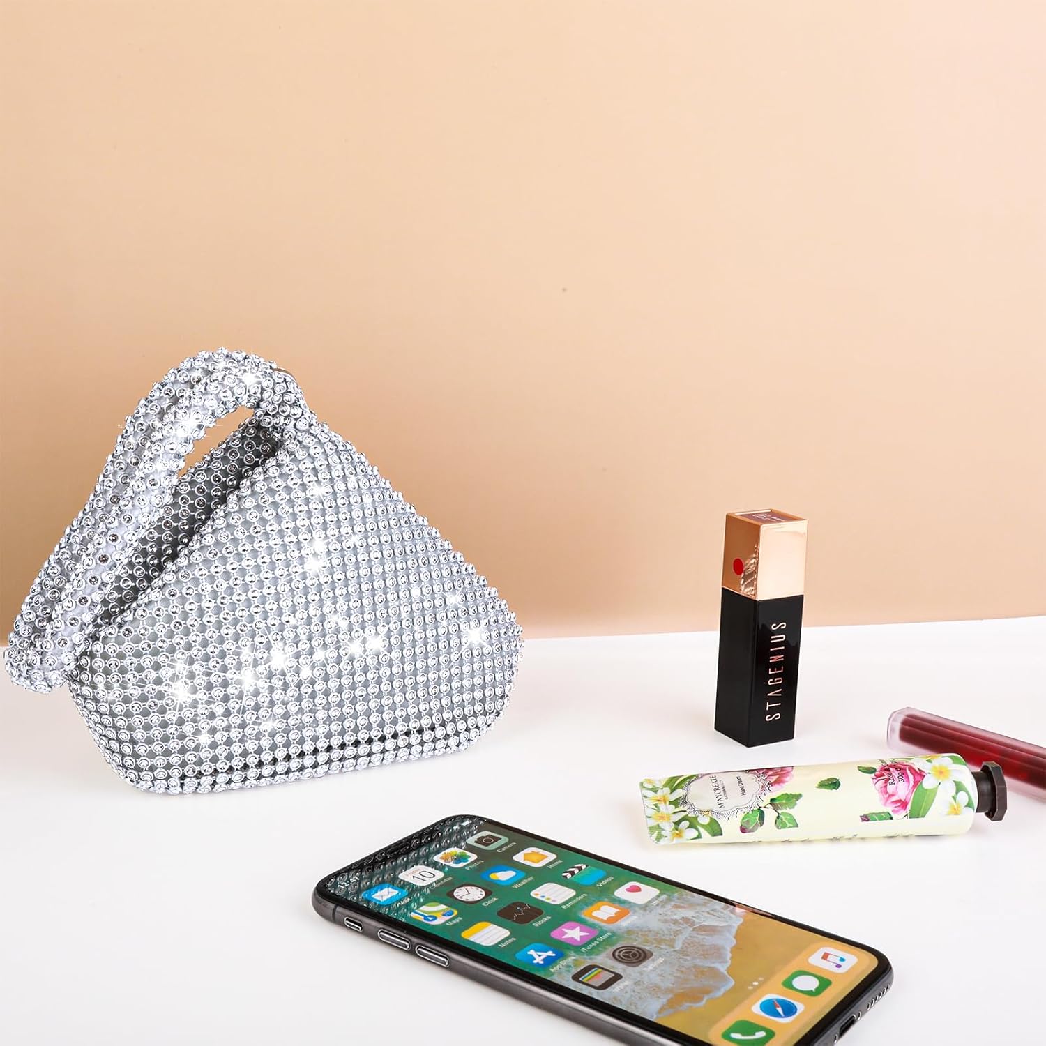 Silver Rhinestone Clutch Bag (Large) D229494