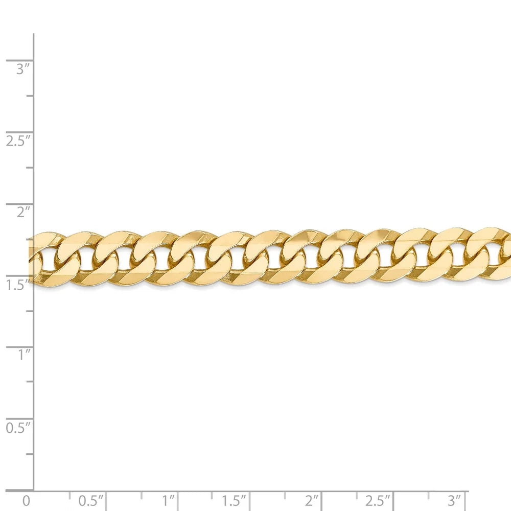 14kt Yellow Gold 9.5mm Flat Beveled Curb Chain, 9 inch, Lobster Clasp X88070