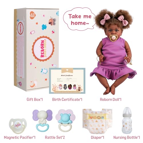 22 Inch Lifelike Soft Body Reborn Baby Doll with Taupe Eyes Caramel Skin Tone Pink Striped Skirt B78593