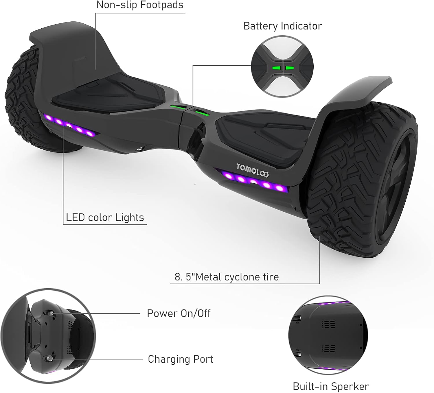 8.5 inches All-Terrain Self-Balancing Hoverboard with LED Lights and Bluetooth T6665