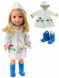 White Raincoat with Electric Blue Rain Boots For 14 Inch Dolls F765