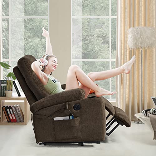 Brown Fabric Power Lift Recliner Chair with Cup Holders C53871