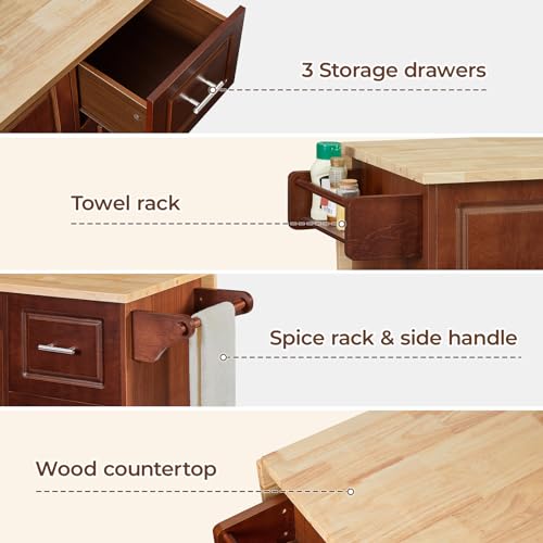 Black Rolling Kitchen Island with Storage and Drop Leaf A654