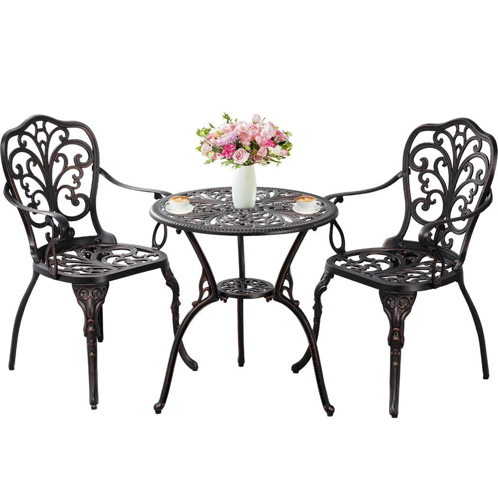 3-Piece Bistro Table and Chairs Set of 2 Outdoor Furniture, Bronze K433