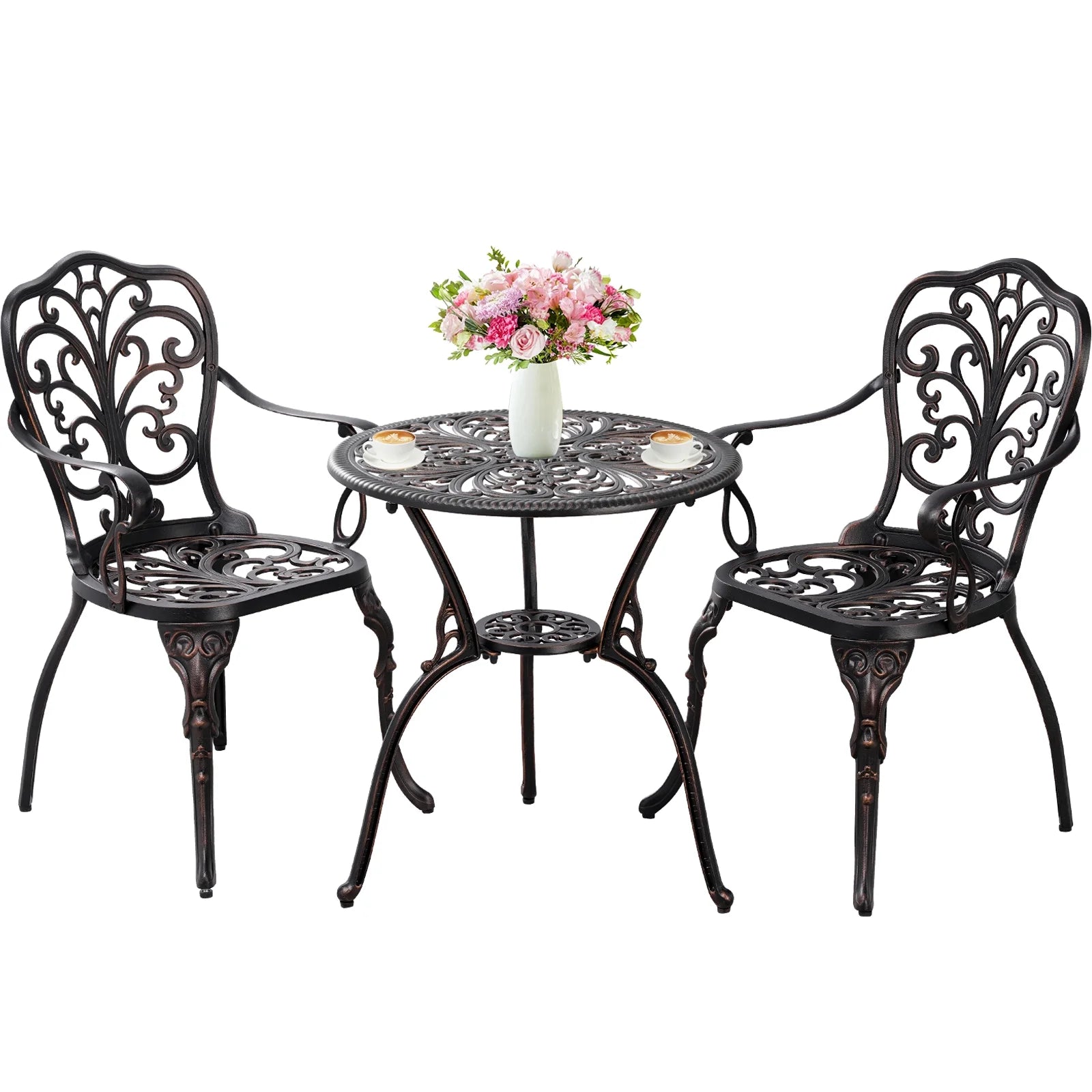 3-Piece Bistro Table and Chairs Set of 2 Outdoor Furniture, Bronze K433