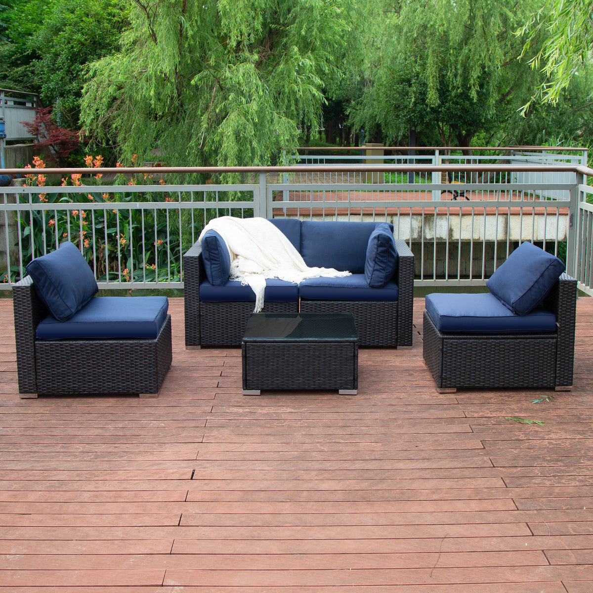 5 Pcs PE Rattan Patio Conversation Set K30317