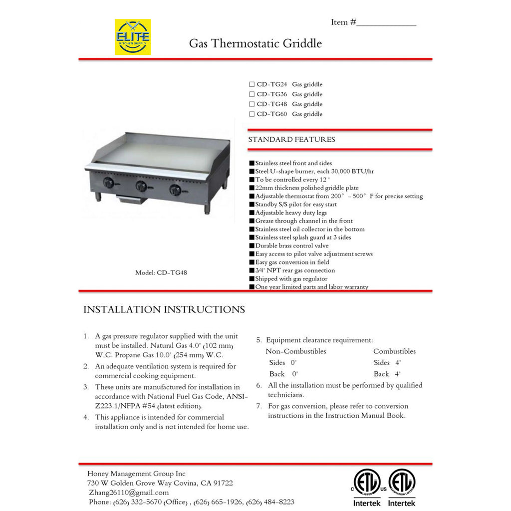 Commercial Gas Countertop Griddle Flat Top J597240